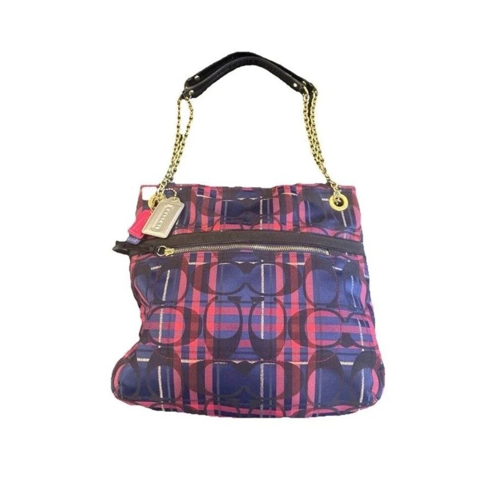 Coach Poppy Tartan Handbag with 3 Hang Tags Chain Handles Jewel Tone F15228 EUC